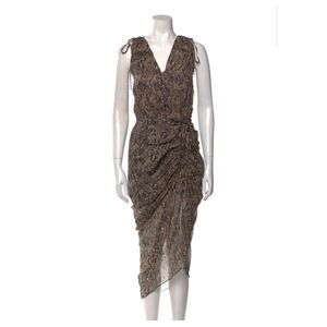Veronica Beard Authentic Brown Black Snake Print V Neck Tank Dress 10 Medium